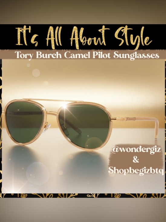 NWT Authentic Tory Burch Eleanor Pilot Sunglasses Transparent Camel 57mm (Gold) main image 4